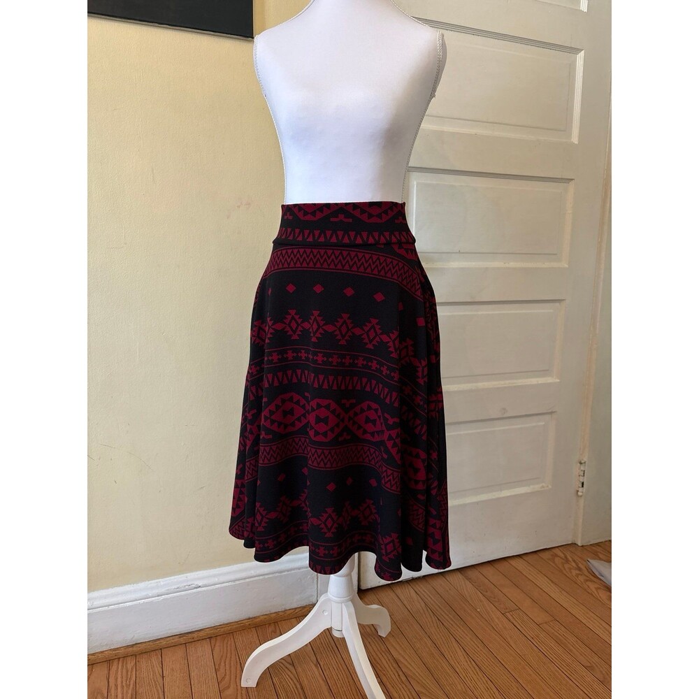 Woman's midi skirt a line black burgundy red Aztec Egyptian pockets boutique